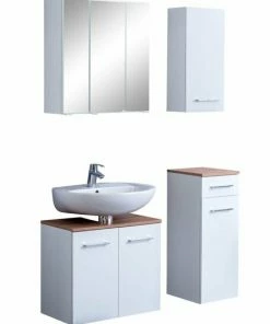 4-teiliges Badmöbel-Set PARIS - Weiß - Mit Beleuchtung