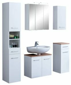 5-teiliges Badmöbel-Set PARIS - Weiß - Mit Beleuchtung