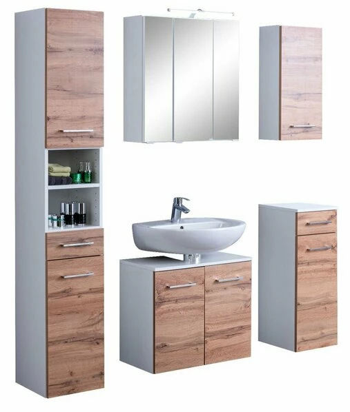 5-teiliges Badmöbel-Set PARIS - Wotaneiche-weiß - Mit Beleuchtung 3 5-teiliges Badmöbel-Set PARIS - Wotaneiche-weiß - Mit Beleuchtung