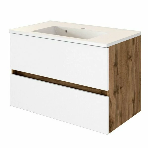 Waschtisch LUCCA - Weiß Matt-Wotan Eiche - 80 Cm 3 Waschtisch LUCCA - Weiß Matt-Wotan Eiche - 80 Cm