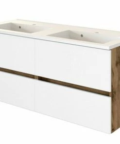 Doppelwaschtisch LUCCA - Weiß Matt-Wotan Eiche - 120 Cm