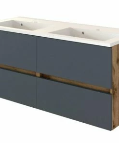 Doppelwaschtisch LUCCA - Grau Matt-Wotan Eiche - 120 Cm