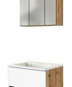 2-teiliges Badmöbel-Set LUCCA - Wotaneiche-weiß - 60 Cm Breit