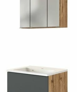 2-teiliges Badmöbel-Set LUCCA - Wotaneiche-grau - 60 Cm Breit