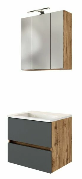 2-teiliges Badmöbel-Set LUCCA - Wotaneiche-grau - 60 Cm Breit 3 2-teiliges Badmöbel-Set LUCCA - Wotaneiche-grau - 60 Cm Breit