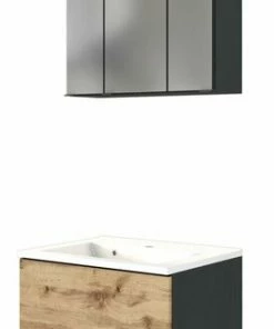 2-teiliges Badmöbel-Set LUCCA - Wotaneiche-grafitgrau - 60 Cm Breit