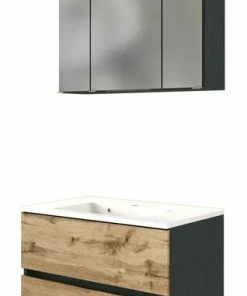 2-teiliges Badmöbel-Set LUCCA - Wotaneiche-grafitgrau - 80 Cm Breit