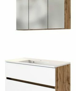 2-teiliges Badmöbel-Set LUCCA - Wotaneiche-weiß - 100 Cm Breit