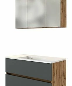 2-teiliges Badmöbel-Set LUCCA - Wotaneiche-grau - 100 Cm Breit