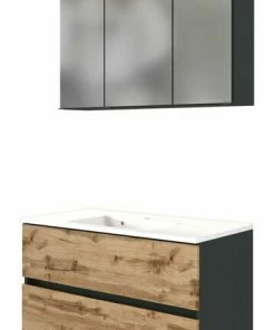 2-teiliges Badmöbel-Set LUCCA - Wotaneiche-grafitgrau - 100 Cm Breit