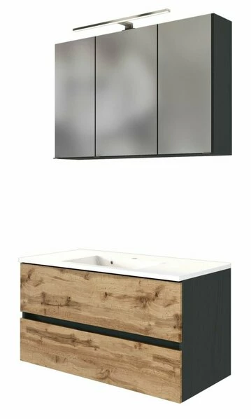 2-teiliges Badmöbel-Set LUCCA - Wotaneiche-grafitgrau - 100 Cm Breit 3 2-teiliges Badmöbel-Set LUCCA - Wotaneiche-grafitgrau - 100 Cm Breit