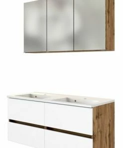 2-teiliges Badmöbel-Set LUCCA - Wotaneiche-weiß - 120 Cm Breit