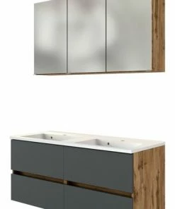 2-teiliges Badmöbel-Set LUCCA - Wotaneiche-grau - 120 Cm Breit