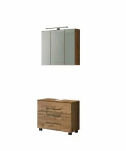 2-teiliges Badmöbel-Set LUZERN - Wotaneiche - Mit Beleuchtung