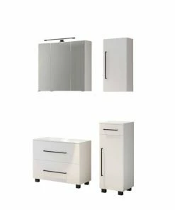 4-teiliges Badmöbel-Set LUZERN - Weiß - Mit Beleuchtung