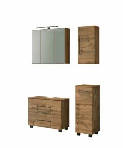 4-teiliges Badmöbel-Set LUZERN - Wotaneiche - Mit Beleuchtung