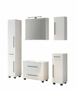 5-teiliges Badmöbel-Set LUZERN - Weiß - Mit Beleuchtung