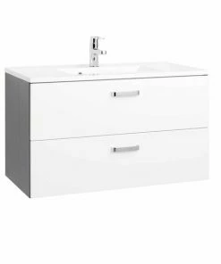 Waschtisch BOLOGNA - Grafitgrau-weiß Hochglanz- 90 Cm