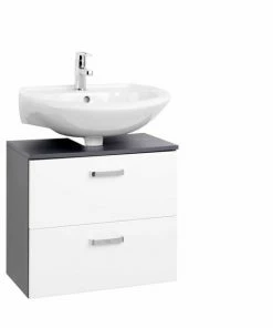 Waschbeckenunterschrank BOLOGNA - Grafitgrau-weiß Hochglanz - 60 Cm