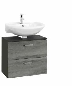 Waschbeckenunterschrank BOLOGNA - Grafitgrau-Eiche Rauchsilber - 60 Cm