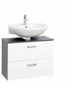 Waschbeckenunterschrank BOLOGNA - Grafitgrau-weiß Hochglanz - 70 Cm