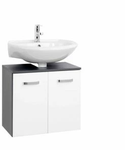 Waschbeckenunterschrank BOLOGNA - Grafitgrau-weiß Hochglanz - 60 Cm