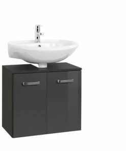 Waschbeckenunterschrank BOLOGNA - Grafitgrau-grau Hochglanz - 60 Cm