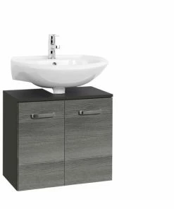Waschbeckenunterschrank BOLOGNA - Grafitgrau-Eiche Rauchsilber - 60 Cm