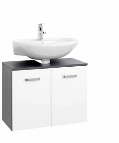 Waschbeckenunterschrank BOLOGNA - Grafitgrau-weiß Hochglanz - 70 Cm