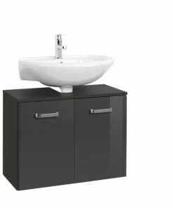 Waschbeckenunterschrank BOLOGNA - Grafitgrau-grau Hochglanz - 70 Cm