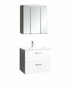 2-teiliges Badmöbel-Set BOLOGNA - Weiß Hochglanz-grafitgrau - 60 Cm Breit