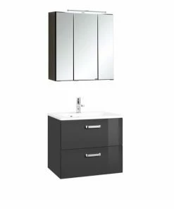 2-teiliges Badmöbel-Set BOLOGNA - Grau Hochglanz-grafitgrau - 60 Cm Breit