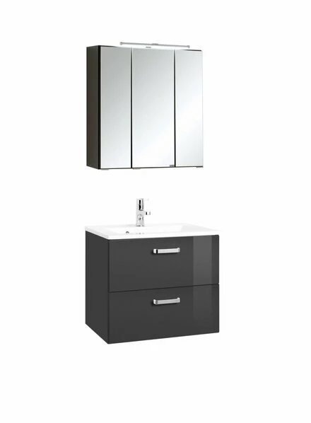 2-teiliges Badmöbel-Set BOLOGNA - Grau Hochglanz-grafitgrau - 60 Cm Breit 3 2-teiliges Badmöbel-Set BOLOGNA - Grau Hochglanz-grafitgrau - 60 Cm Breit
