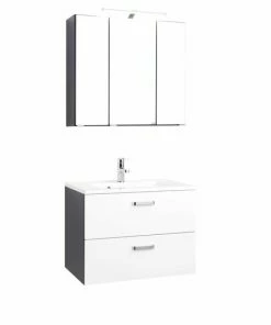 2-teiliges Badmöbel-Set BOLOGNA - Hochglanz Weiß-grafitgrau - 70 Cm Breit