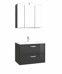 2-teiliges Badmöbel-Set BOLOGNA - Hochglanz Grau-grafitgrau - 70 Cm Breit