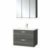 2-teiliges Badmöbel-Set BOLOGNA - Eiche Rauchsilber-grafitgrau - 70 Cm Breit