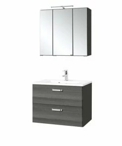 2-teiliges Badmöbel-Set BOLOGNA - Eiche Rauchsilber-grafitgrau - 70 Cm Breit