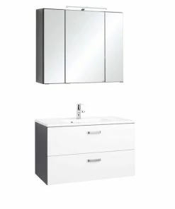 2-teiliges Badmöbel-Set BOLOGNA - Weiß Hochglanz-grafitgrau - 80 Cm Breit