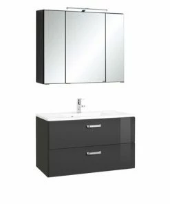 2-teiliges Badmöbel-Set BOLOGNA - Grau Hochglanz-grafitgrau - 80 Cm Breit