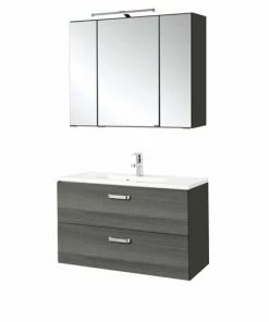 2-teiliges Badmöbel-Set BOLOGNA - Eiche Rauchsilber-grafitgrau - 80 Cm Breit