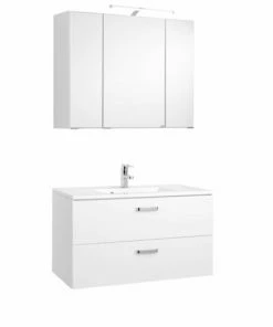 2-teiliges Badmöbel-Set BOLOGNA - Weiß Hochglanz-weiß - 90 Cm Breit