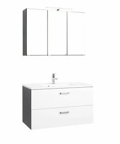 2-teiliges Badmöbel-Set BOLOGNA - Weiß Hochglanz-grafitgrau - 90 Cm Breit