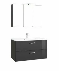 2-teiliges Badmöbel-Set BOLOGNA - Hochglanz Grau-grafitgrau - 90 Cm Breit