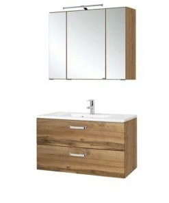 2-teiliges Badmöbel-Set BOLOGNA - Wotan Eiche - 90 Cm Breit