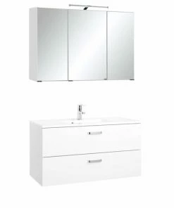 2-teiliges Badmöbel-Set BOLOGNA - Hochglanz Weiß-weiß - 100 Cm Breit