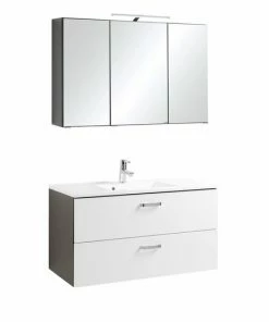 2-teiliges Badmöbel-Set BOLOGNA - Hochglanz Weiß-grafitgrau - 100 Cm Breit