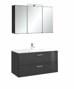 2-teiliges Badmöbel-Set BOLOGNA - Hochglanz Grau-grafitgrau - 100 Cm Breit