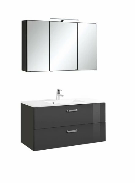2-teiliges Badmöbel-Set BOLOGNA - Hochglanz Grau-grafitgrau - 100 Cm Breit 3 2-teiliges Badmöbel-Set BOLOGNA - Hochglanz Grau-grafitgrau - 100 Cm Breit