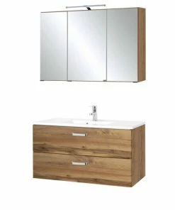 2-teiliges Badmöbel-Set BOLOGNA - Wotan Eiche - 100 Cm Breit