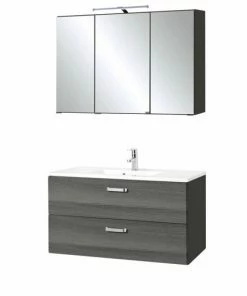 2-teiliges Badmöbel-Set BOLOGNA - Eiche Rauchsilber-grafitgrau - 100 Cm Breit